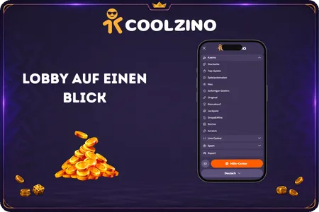Coolzino casino lobby overview all game categories